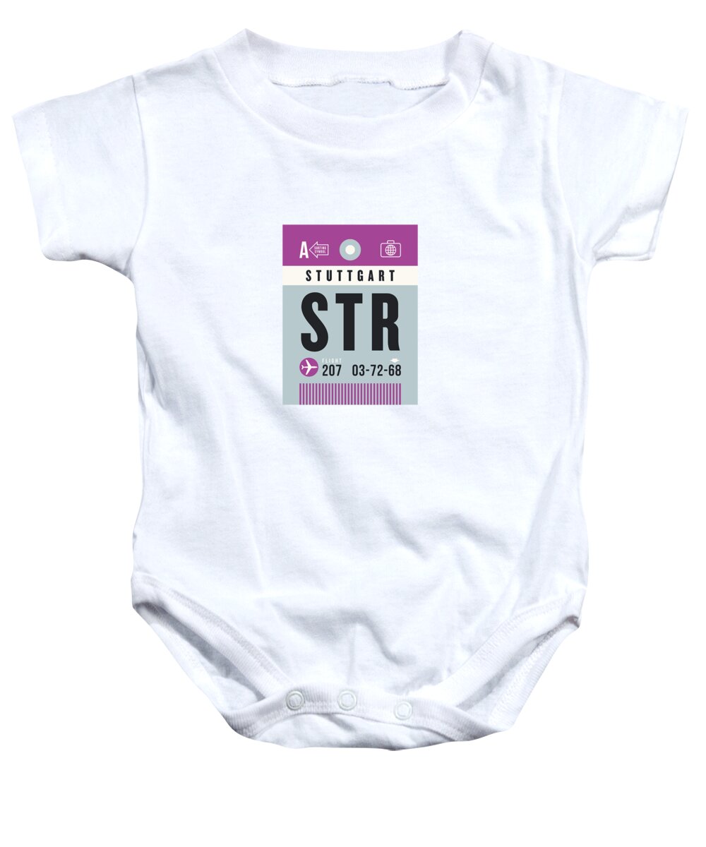 Airline Baby Onesie featuring the digital art Luggage Tag A - STR Stuttgart Germany by Organic Synthesis