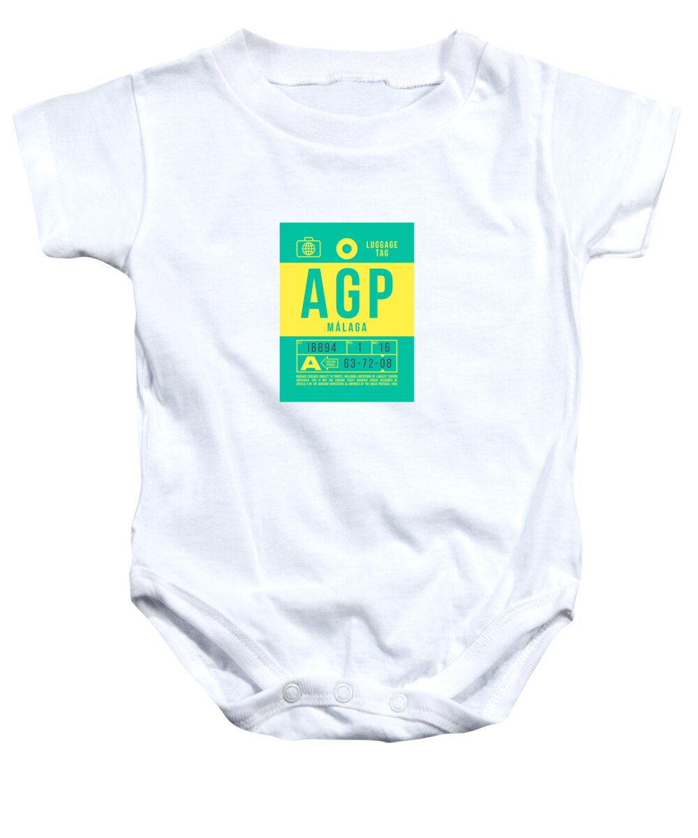 Airline Baby Onesie featuring the digital art Luggage Tag B - AGP Malaga Spain by Organic Synthesis