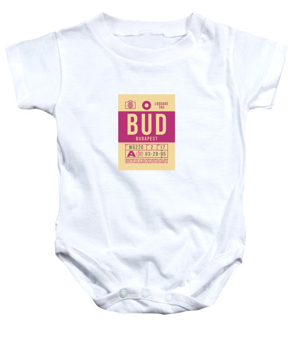 Airline Baby Onesie featuring the digital art Luggage Tag B - BUD Budapest Hungary by Organic Synthesis