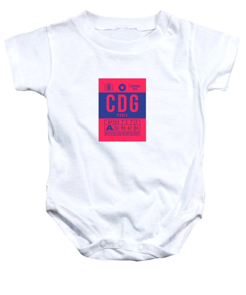 Airline Baby Onesie featuring the digital art Luggage Tag B - CDG Paris France by Organic Synthesis