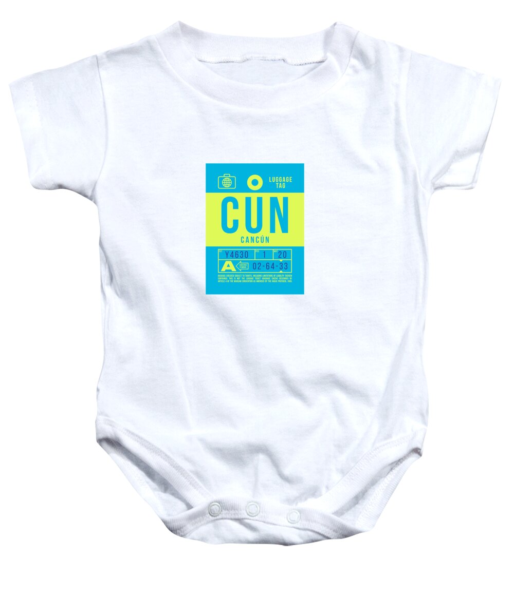 Airline Baby Onesie featuring the digital art Luggage Tag B - CUN Cancun Mexico by Organic Synthesis
