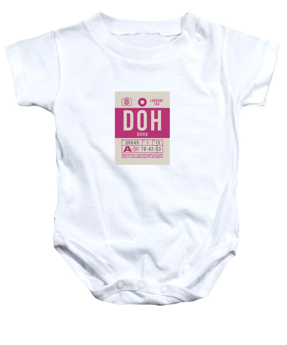 Airline Baby Onesie featuring the digital art Luggage Tag B - DOH Doha Qatar by Organic Synthesis