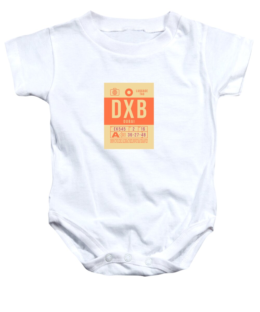 Airline Baby Onesie featuring the digital art Luggage Tag B - DXB Dubai UAE by Organic Synthesis