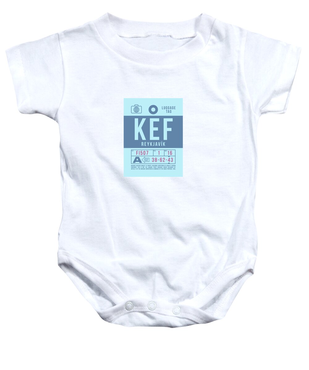 Airline Baby Onesie featuring the digital art Luggage Tag B - KEF Reykjavik Iceland by Organic Synthesis