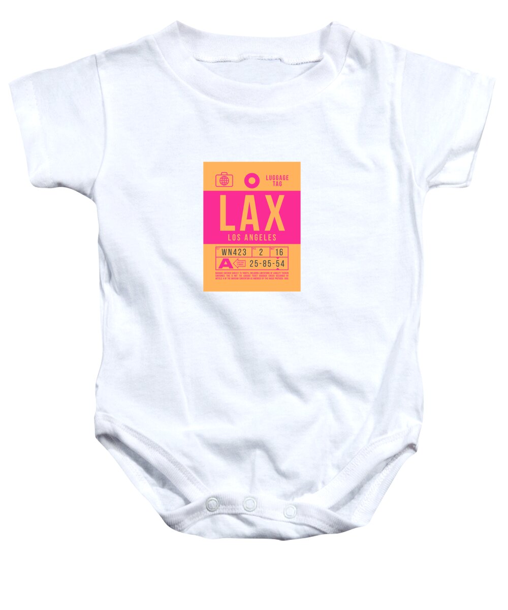 Airline Baby Onesie featuring the digital art Luggage Tag B - LAX Los Angeles USA by Organic Synthesis
