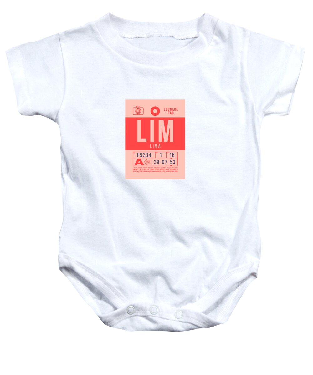 Airline Baby Onesie featuring the digital art Luggage Tag B - LIM Lima Peru by Organic Synthesis