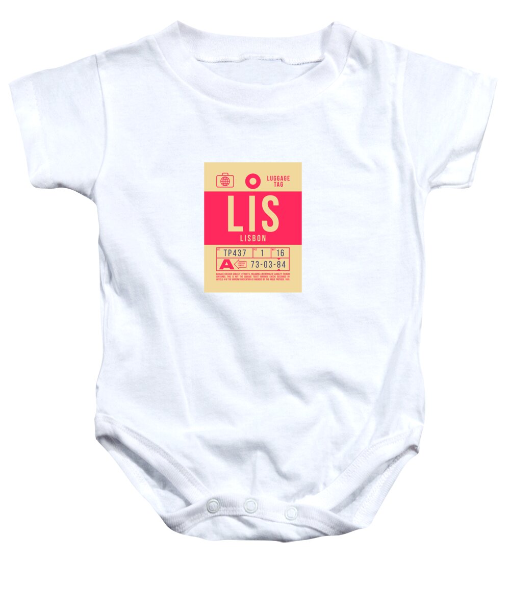 Airline Baby Onesie featuring the digital art Luggage Tag B - LIS Lisbon Portugal by Organic Synthesis