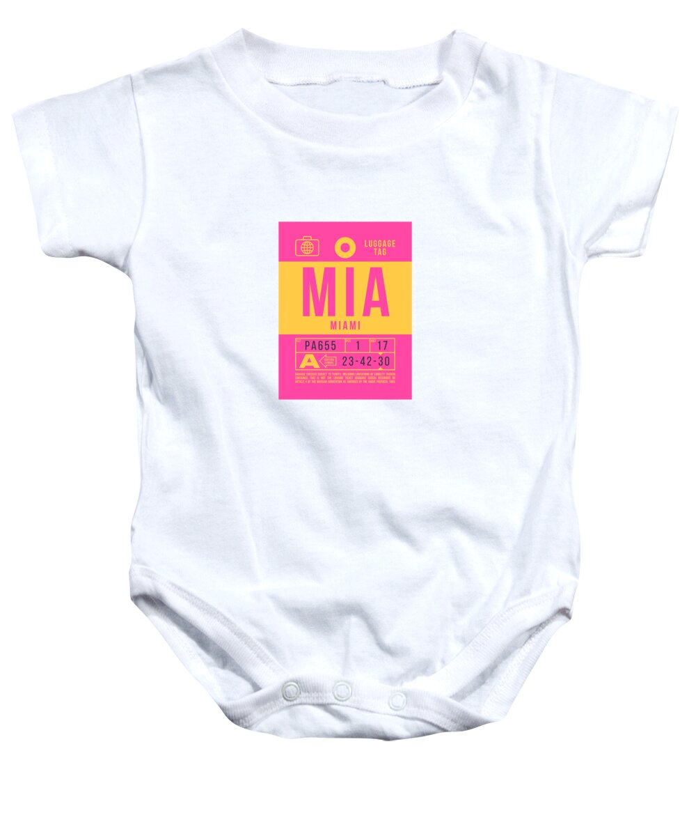 Airline Baby Onesie featuring the digital art Luggage Tag B - MIA Miami USA by Organic Synthesis