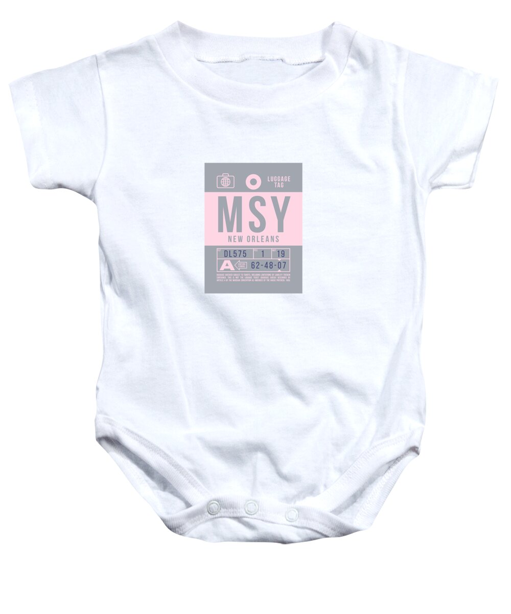 Airline Baby Onesie featuring the digital art Luggage Tag B - MSY New Orleans USA by Organic Synthesis