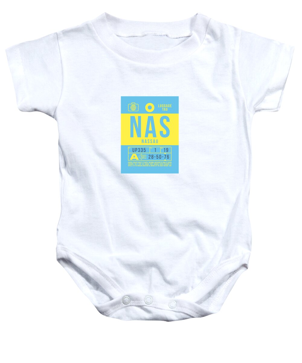 Airline Baby Onesie featuring the digital art Luggage Tag B - NAS Nassau Bahamas by Organic Synthesis