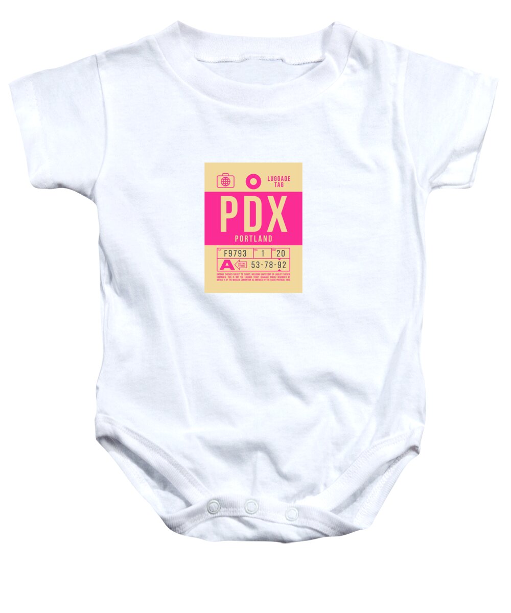 Airline Baby Onesie featuring the digital art Luggage Tag B - PDX Portland USA by Organic Synthesis