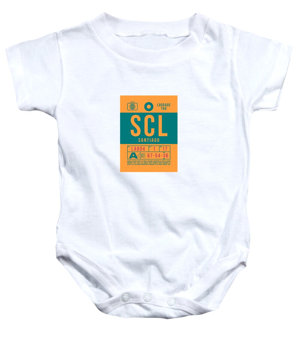 Airline Baby Onesie featuring the digital art Luggage Tag B - SCL Santiago Chile by Organic Synthesis