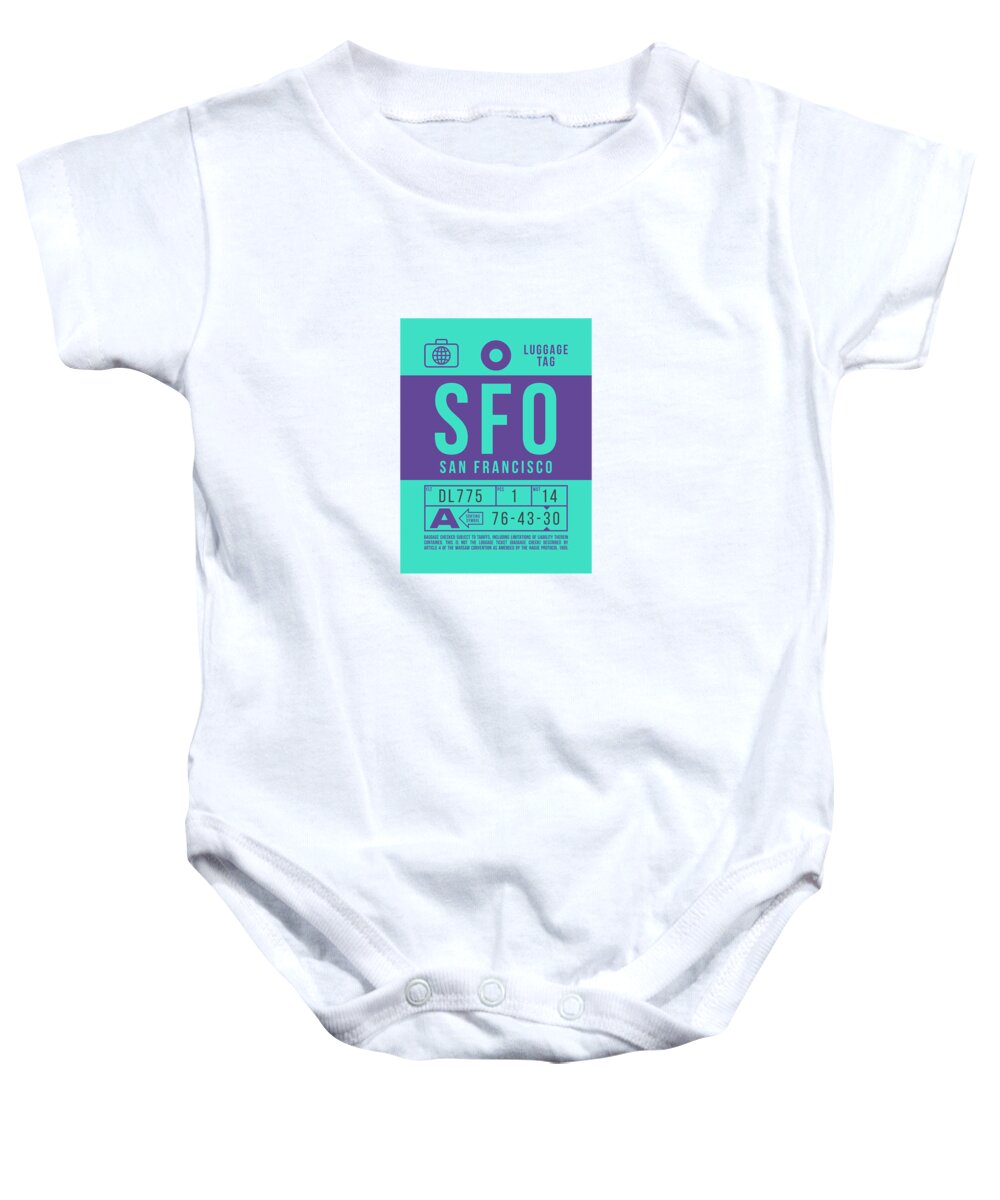 Airline Baby Onesie featuring the digital art Luggage Tag B - SFO San Francisco USA by Organic Synthesis