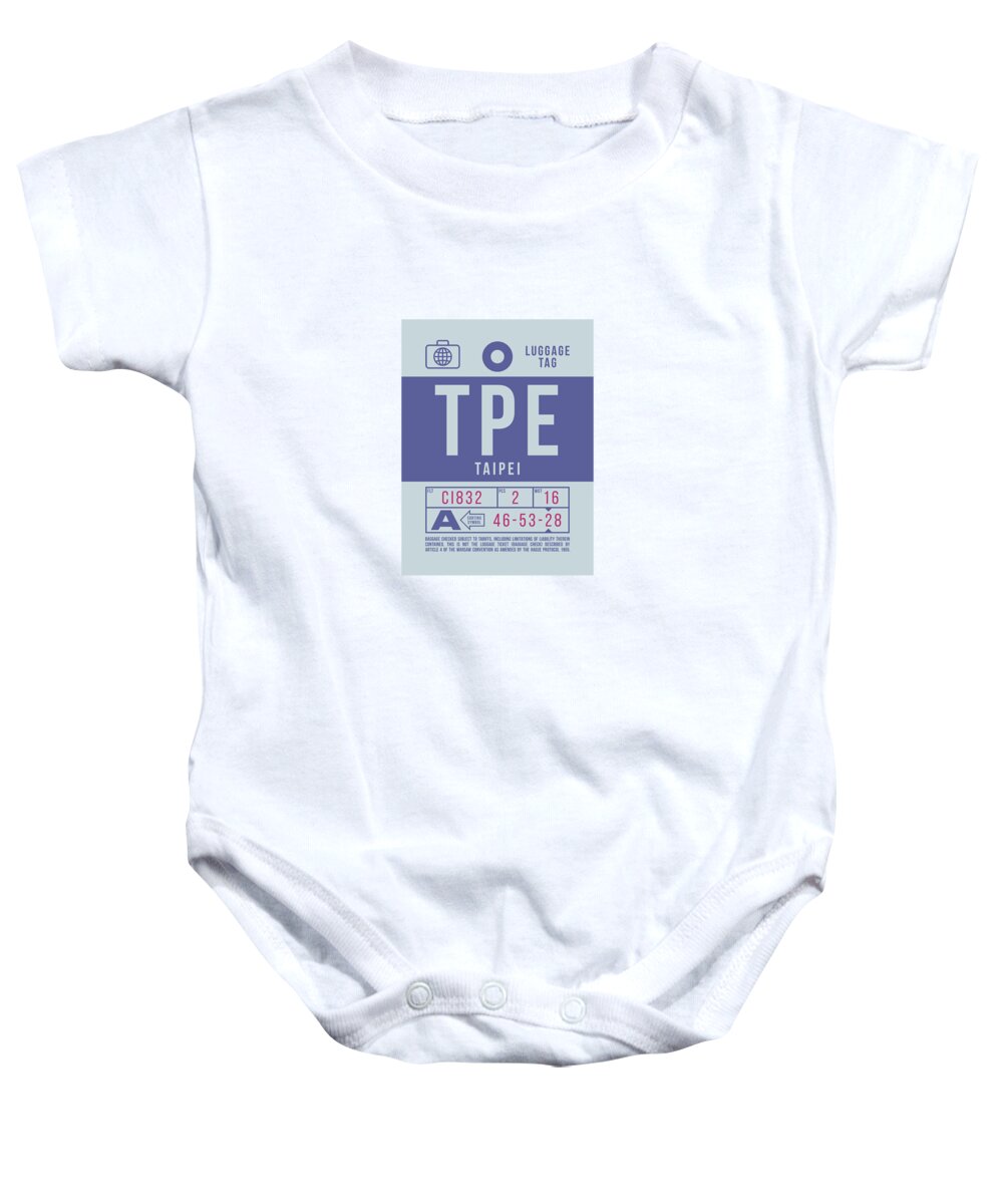 Airline Baby Onesie featuring the digital art Luggage Tag B - TPE Taipei Taiwan by Organic Synthesis