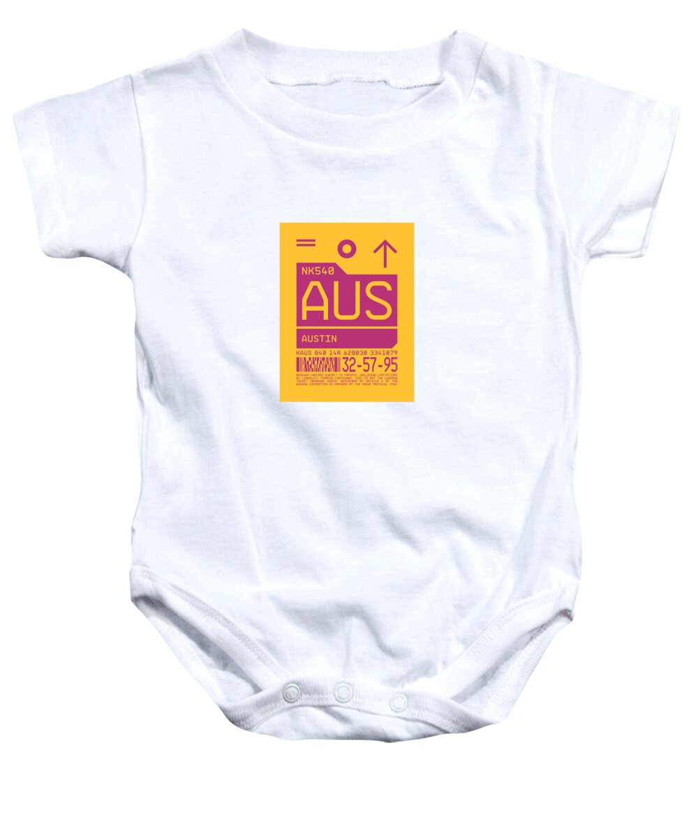 Airline Baby Onesie featuring the digital art Luggage Tag C - AUS Austin USA by Organic Synthesis