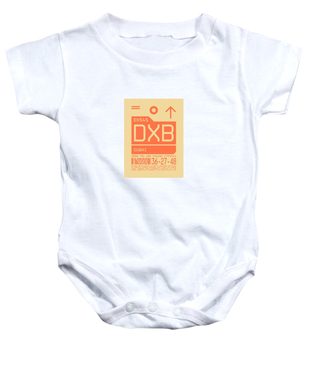 Airline Baby Onesie featuring the digital art Luggage Tag C - DXB Dubai UAE by Organic Synthesis