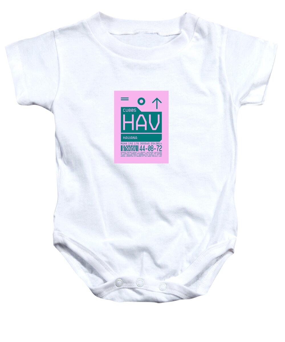 Airline Baby Onesie featuring the digital art Luggage Tag C - HAV Havana Cuba by Organic Synthesis