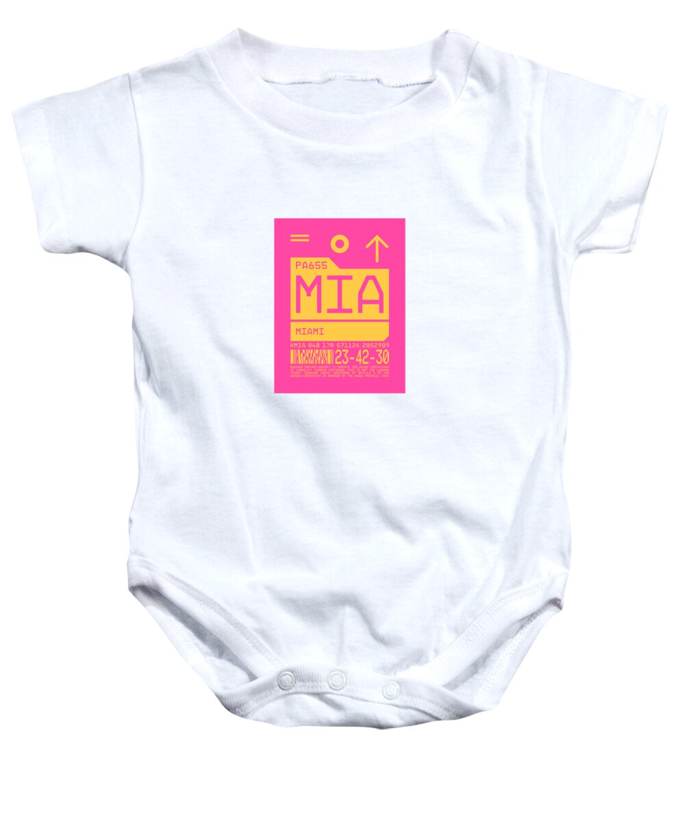 Airline Baby Onesie featuring the digital art Luggage Tag C - MIA Miami USA by Organic Synthesis