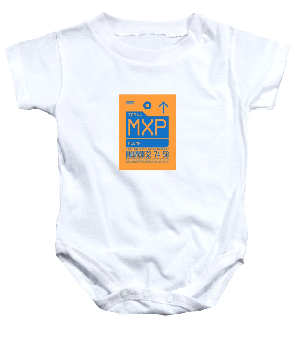 Airline Baby Onesie featuring the digital art Luggage Tag C - MXP Milan Italy by Organic Synthesis