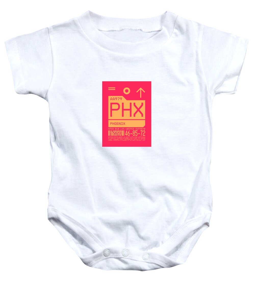 Airline Baby Onesie featuring the digital art Luggage Tag C - PHX Phoenix USA by Organic Synthesis