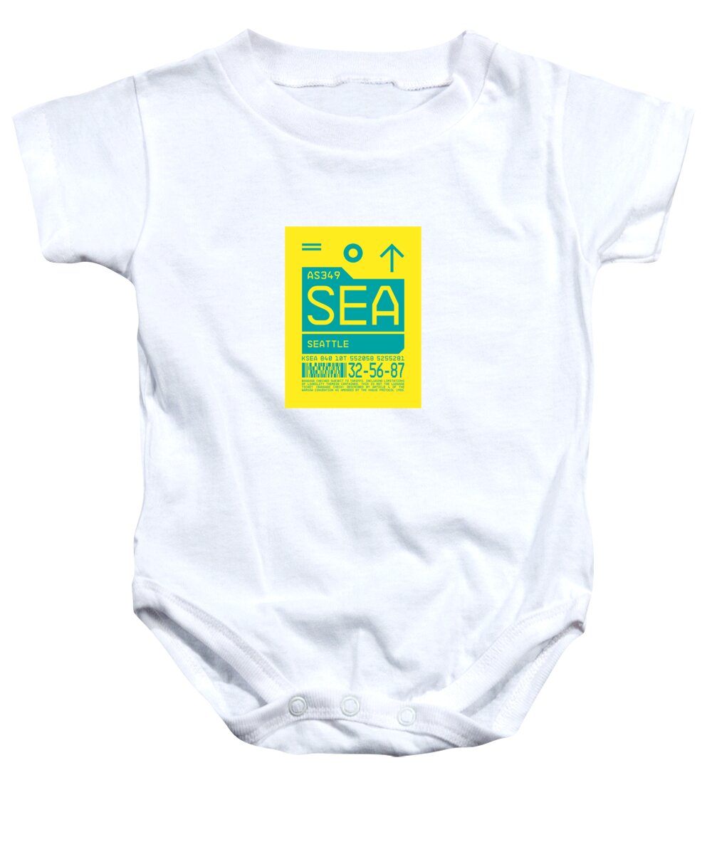 Airline Baby Onesie featuring the digital art Luggage Tag C - SEA Seattle USA by Organic Synthesis