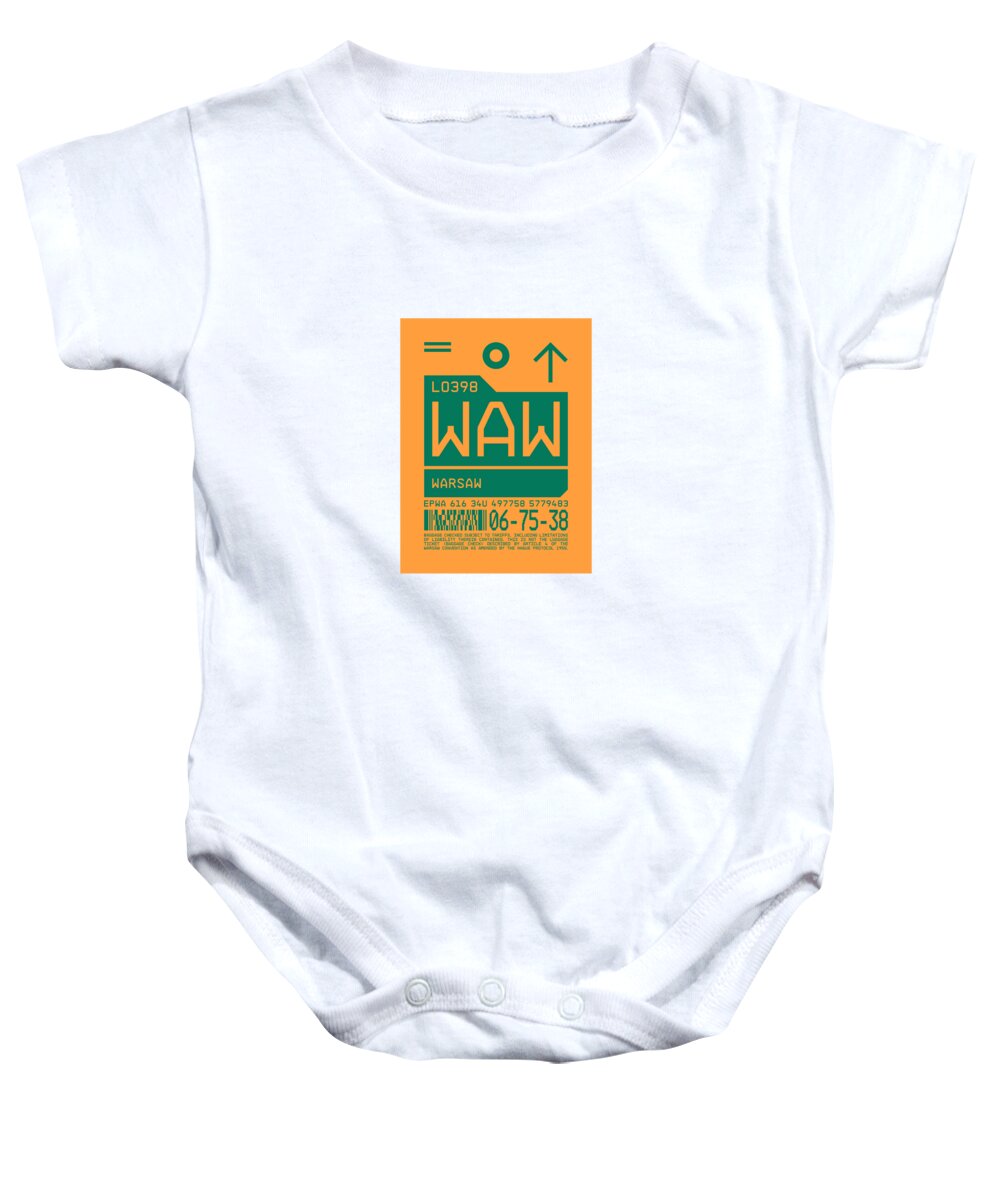 Airline Baby Onesie featuring the digital art Luggage Tag C - WAW Warsaw Poland by Organic Synthesis