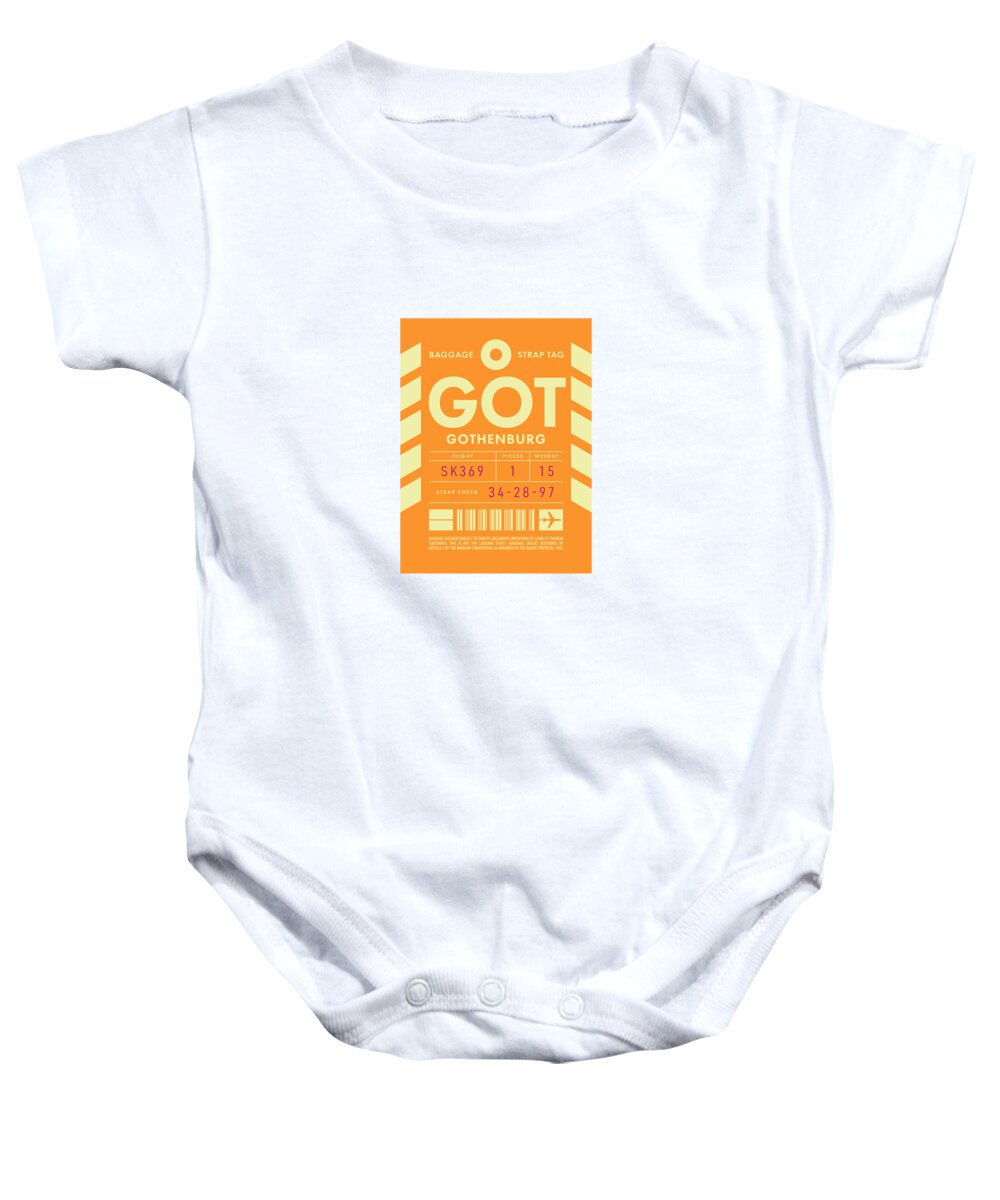 Airline Baby Onesie featuring the digital art Luggage Tag D - GOT Gothenburg Sweden by Organic Synthesis