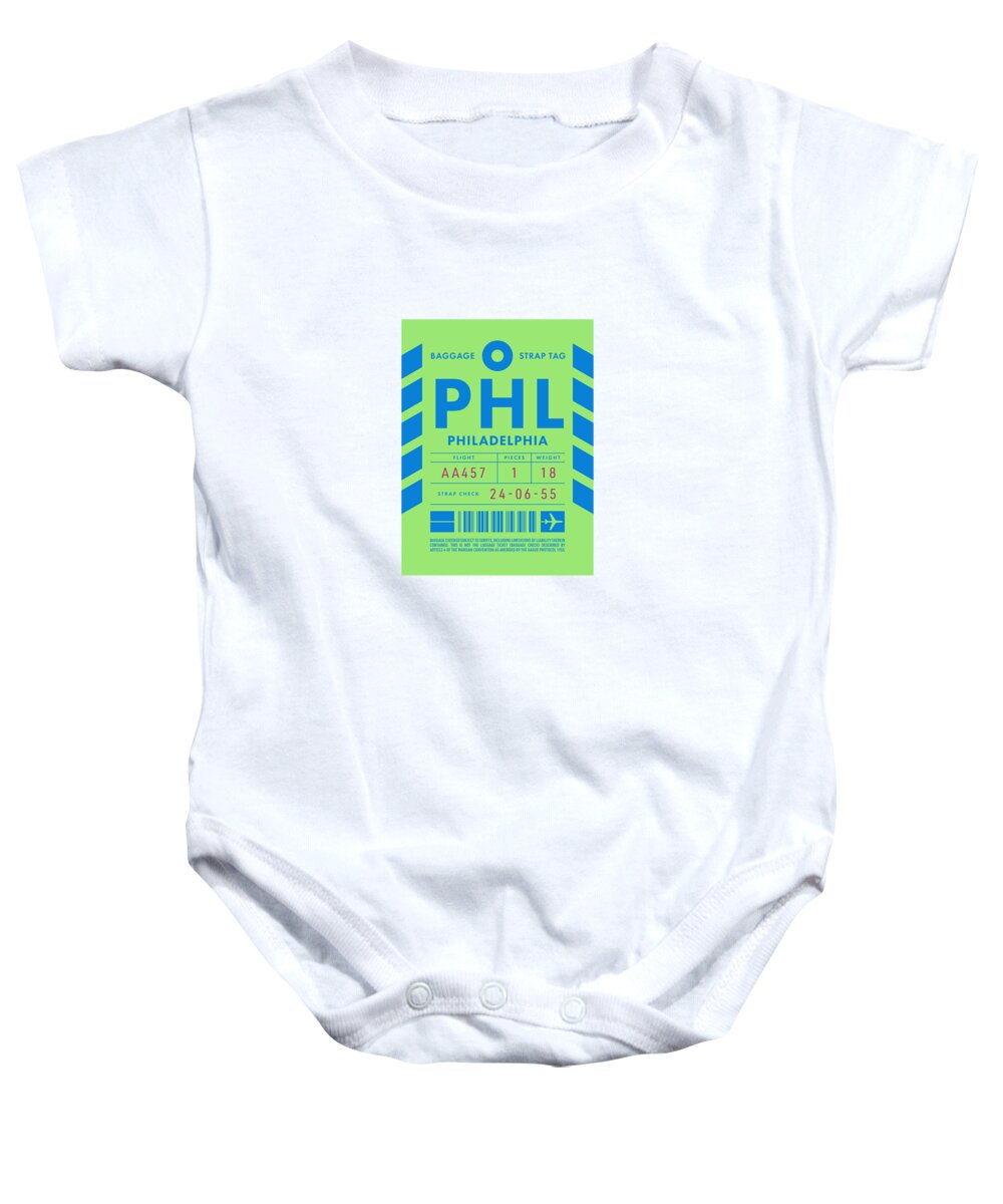 Airline Baby Onesie featuring the digital art Luggage Tag D - PHL Philadelphia USA by Organic Synthesis