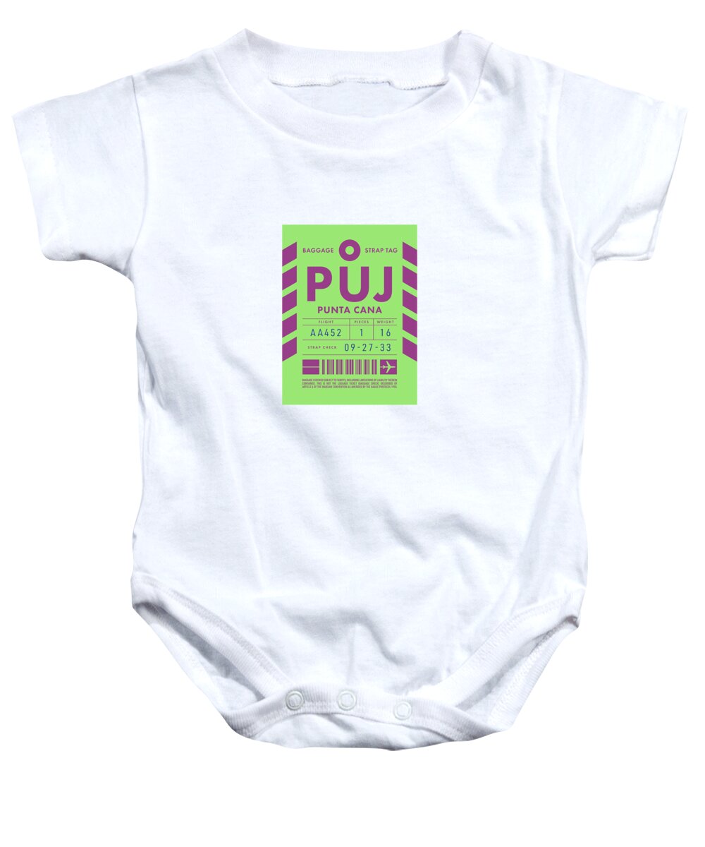 Airline Baby Onesie featuring the digital art Luggage Tag D - PUJ Punta Cana Dominican Republic by Organic Synthesis