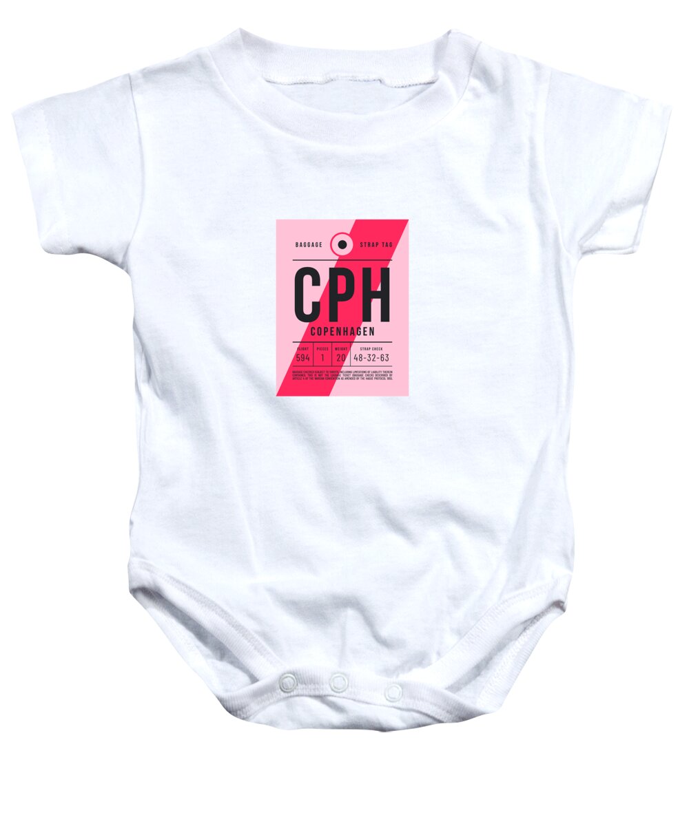 Airline Baby Onesie featuring the digital art Luggage Tag E - CPH Copenhagen Denmark by Organic Synthesis