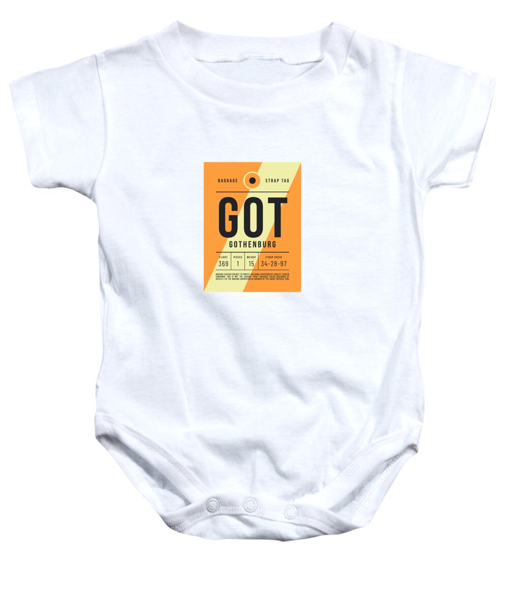 Airline Baby Onesie featuring the digital art Luggage Tag E - GOT Gothenburg Sweden by Organic Synthesis