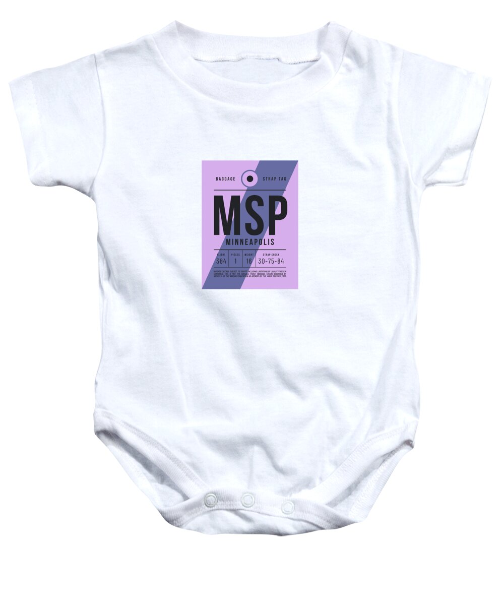 Airline Baby Onesie featuring the digital art Luggage Tag E - MSP Minneapolis USA by Organic Synthesis