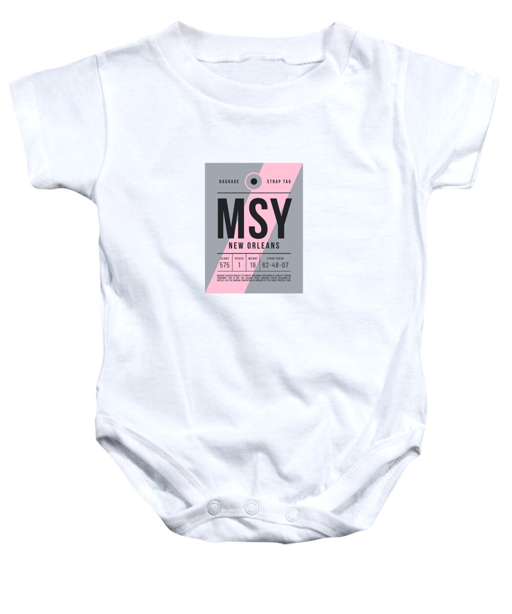 Airline Baby Onesie featuring the digital art Luggage Tag E - MSY New Orleans USA by Organic Synthesis