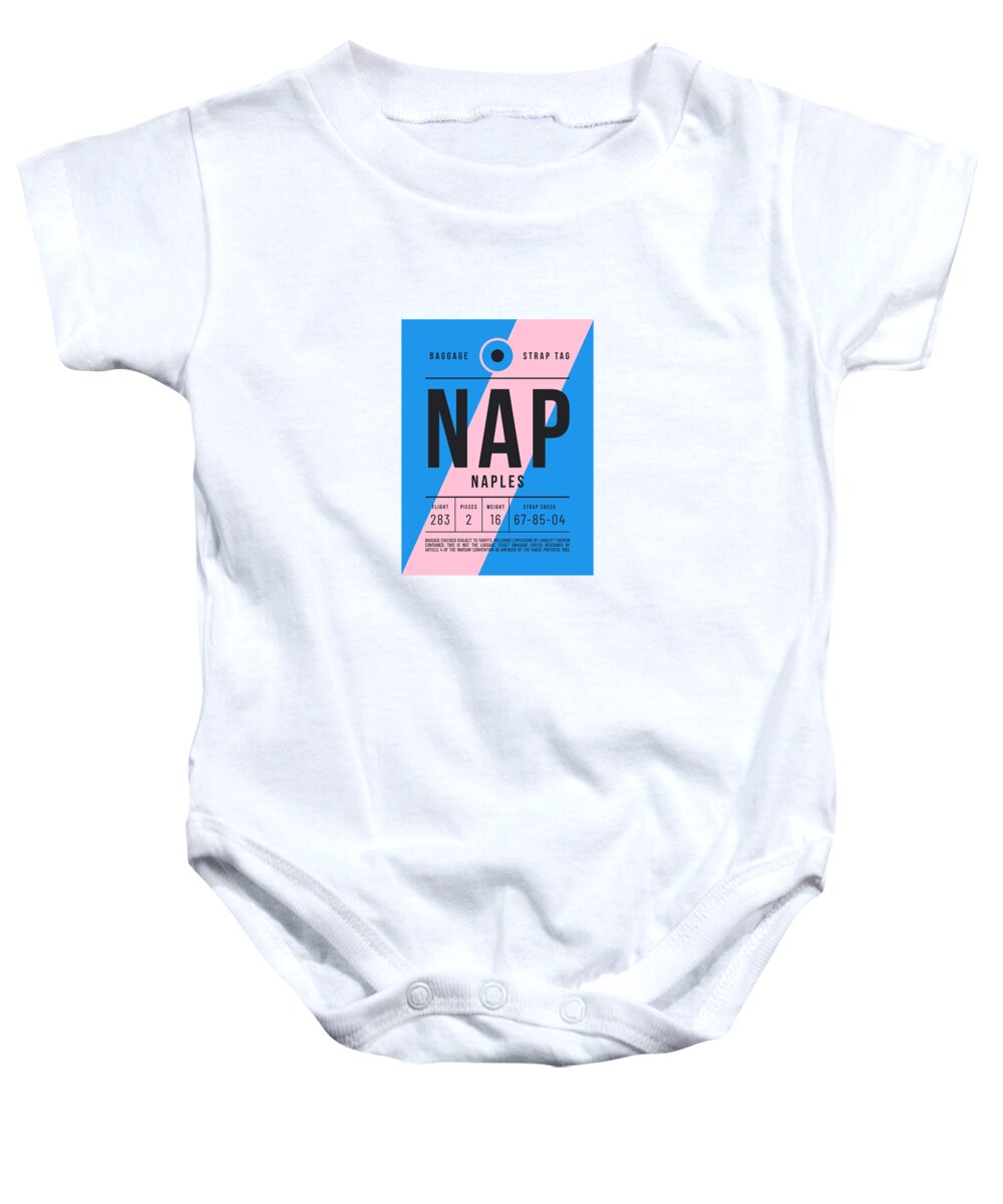 Airline Baby Onesie featuring the digital art Luggage Tag E - NAP Naples Italy by Organic Synthesis