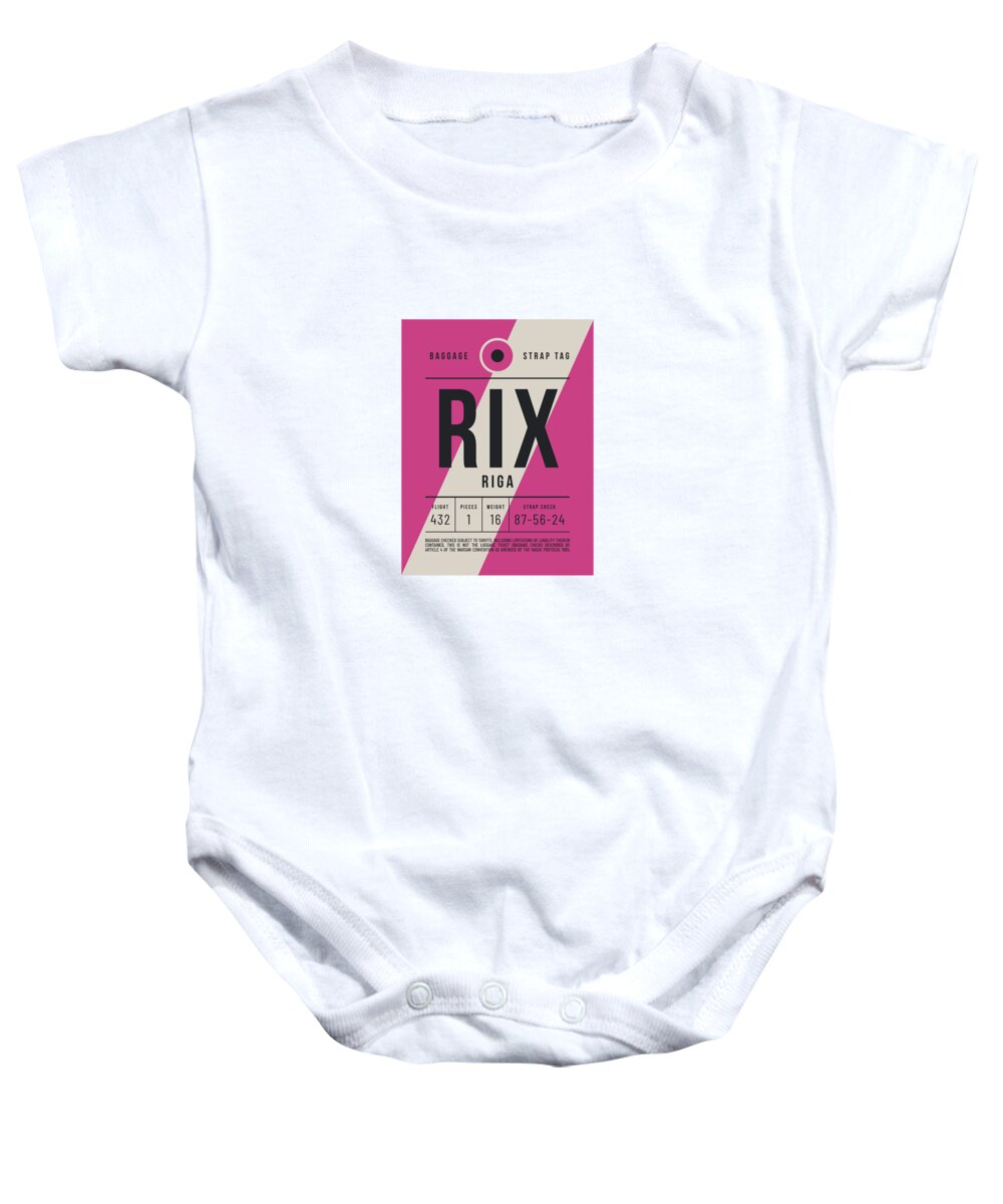 Airline Baby Onesie featuring the digital art Luggage Tag E - RIX Riga Latvia by Organic Synthesis