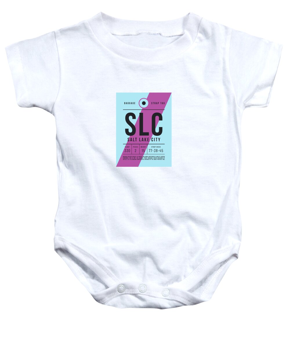 Airline Baby Onesie featuring the digital art Luggage Tag E - SLC Salt Lake City USA by Organic Synthesis