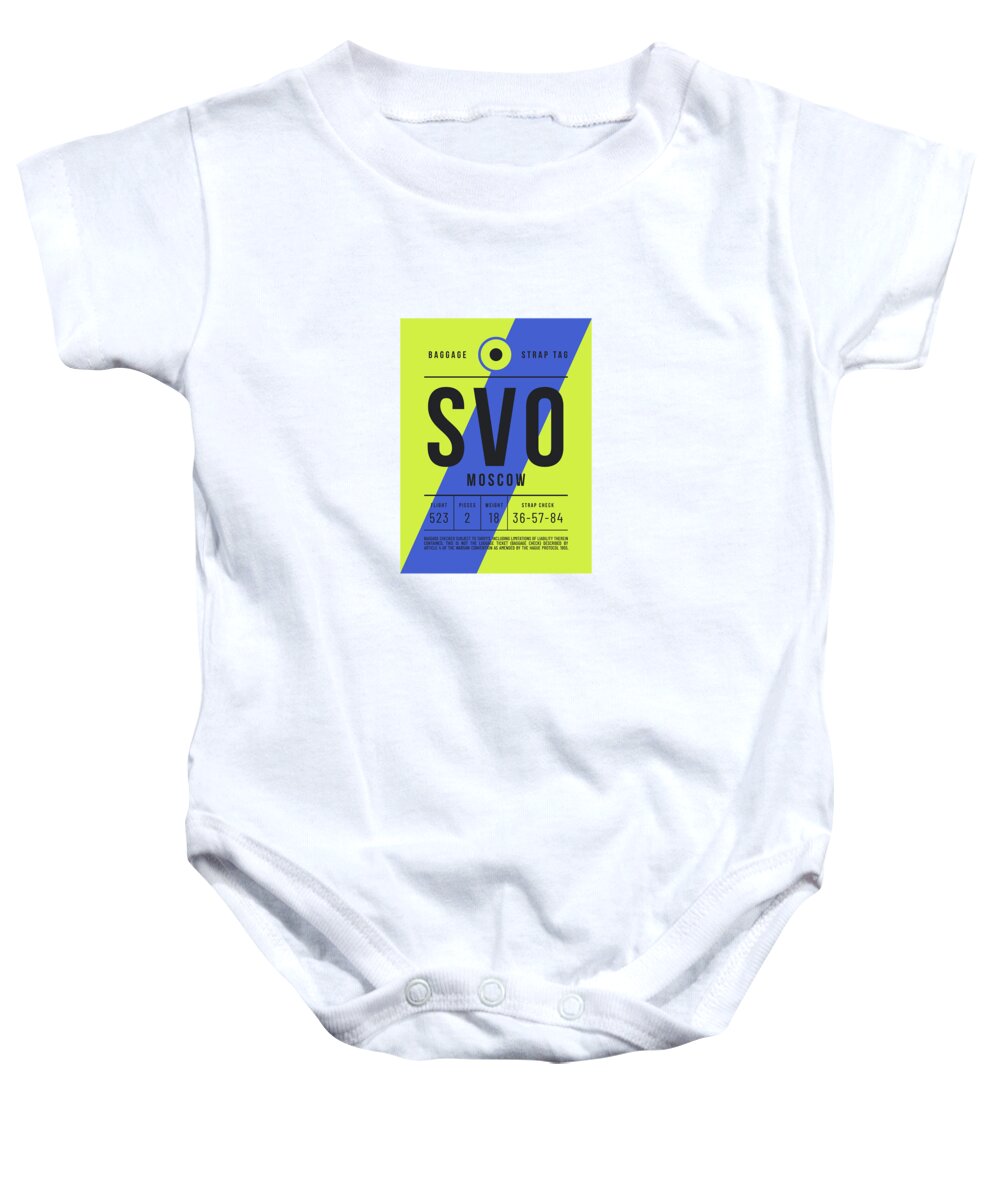 Airline Baby Onesie featuring the digital art Luggage Tag E - SVO Moscow Russia by Organic Synthesis