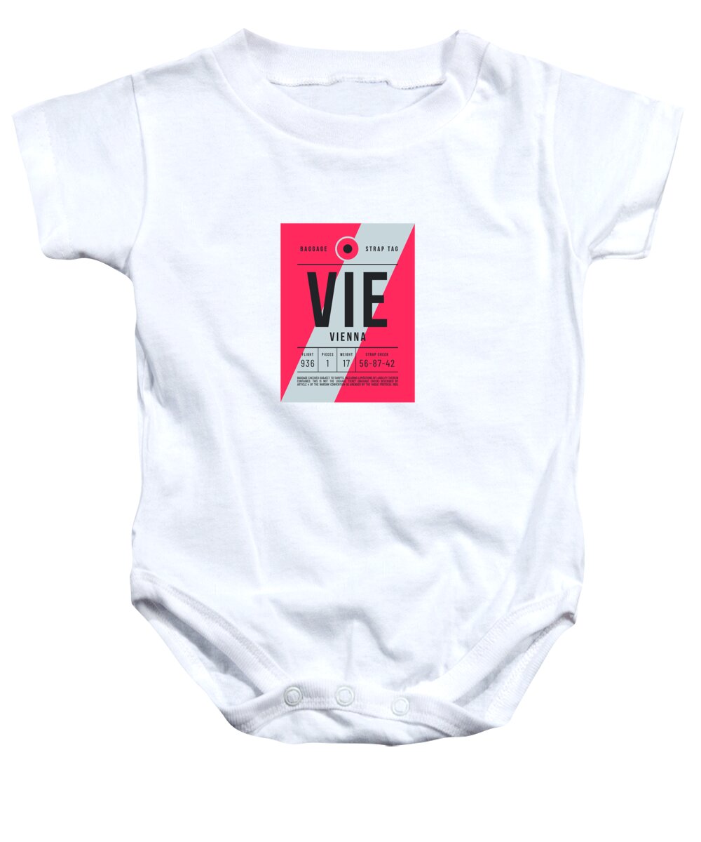 Airline Baby Onesie featuring the digital art Luggage Tag E - VIE Vienna Austria by Organic Synthesis
