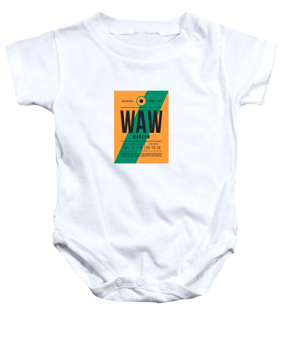 Airline Baby Onesie featuring the digital art Luggage Tag E - WAW Warsaw Poland by Organic Synthesis