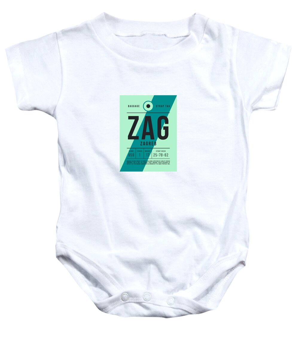 Airline Baby Onesie featuring the digital art Luggage Tag E - ZAG Zagreb Croatia by Organic Synthesis