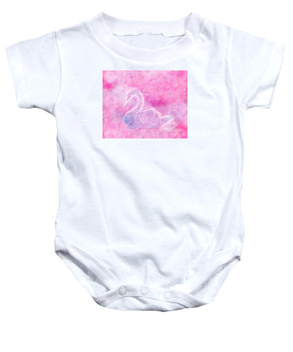 Birds Baby Onesie featuring the digital art Magical White Swan by Chris Bee