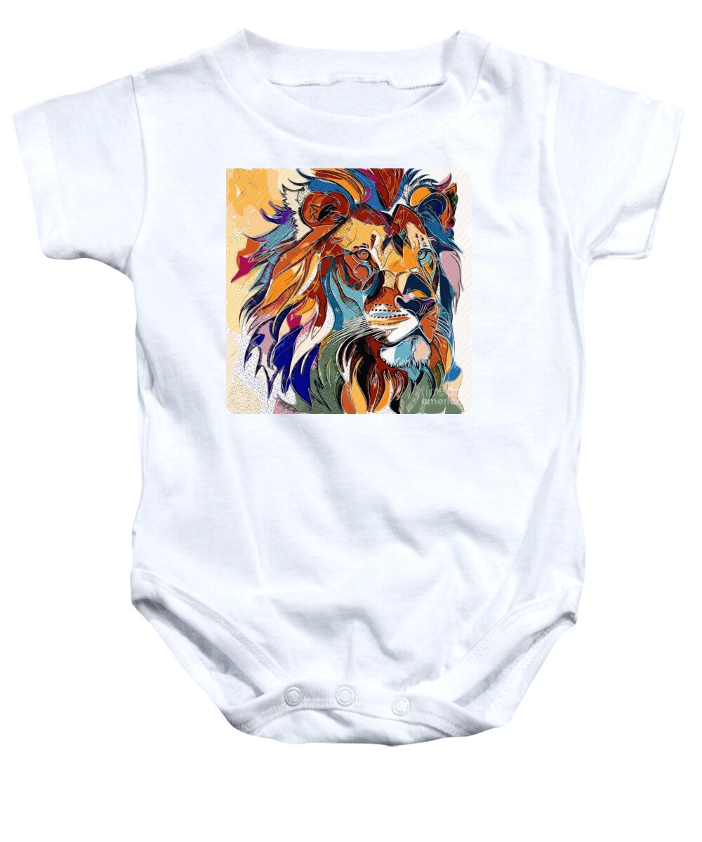 Abstract Baby Onesie featuring the digital art Male Lion Abstract Portrait Artwork - 01775SA1A by Philip Preston