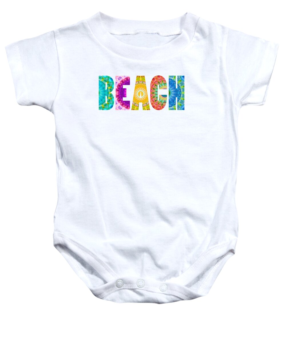 Beach Baby Onesie featuring the painting Mandala Beach - Colorful Beachy Art - Sharon Cummings by Sharon Cummings