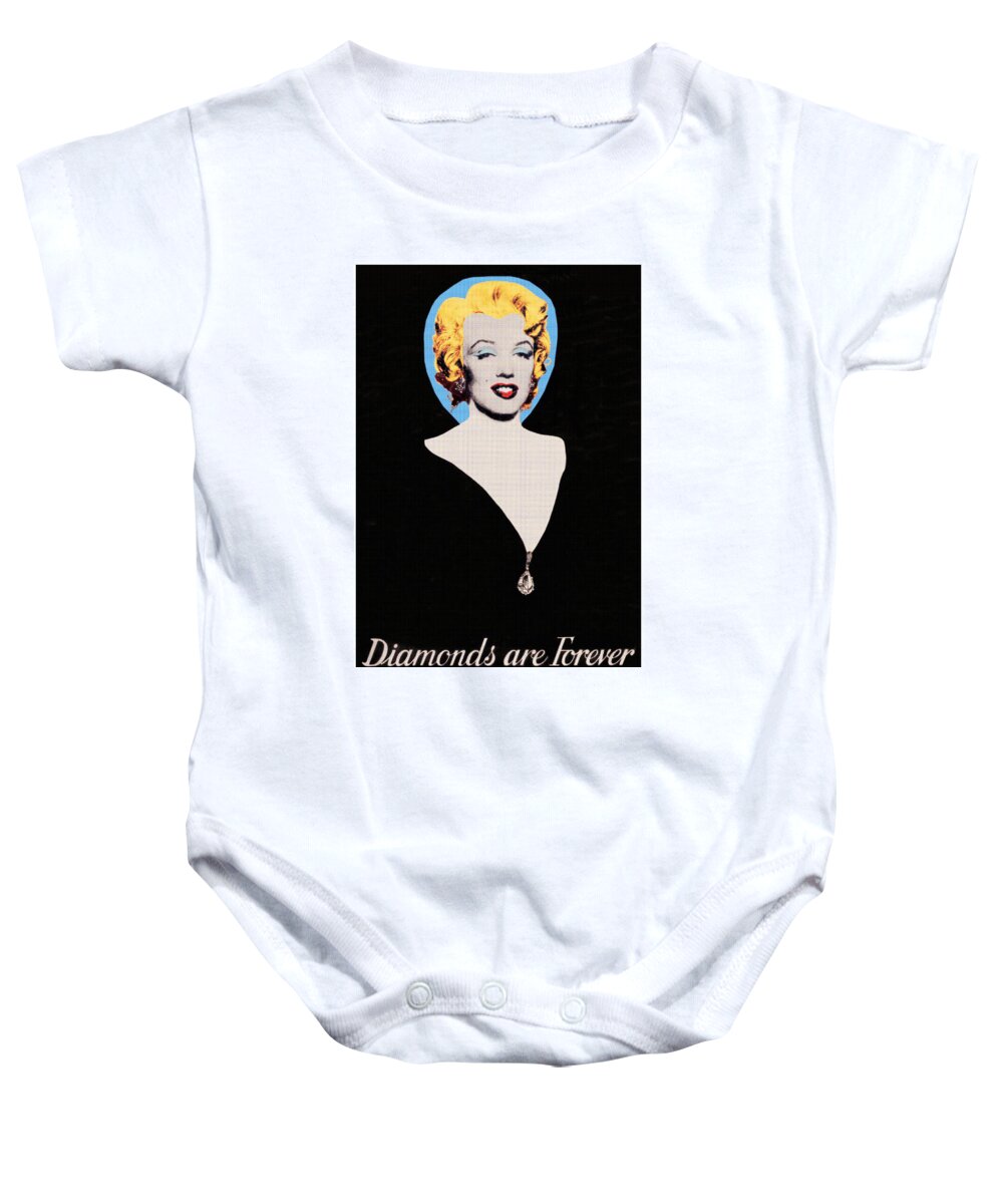 James Baby Onesie featuring the mixed media Marilyn Monroe Diamonds are Forever by Charlie Ross