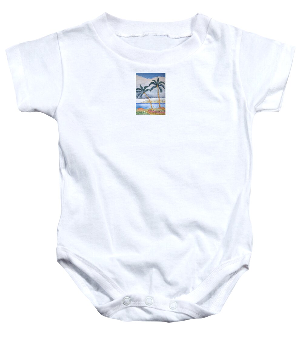 Watercolor Baby Onesie featuring the painting Maui Palms by John Klobucher