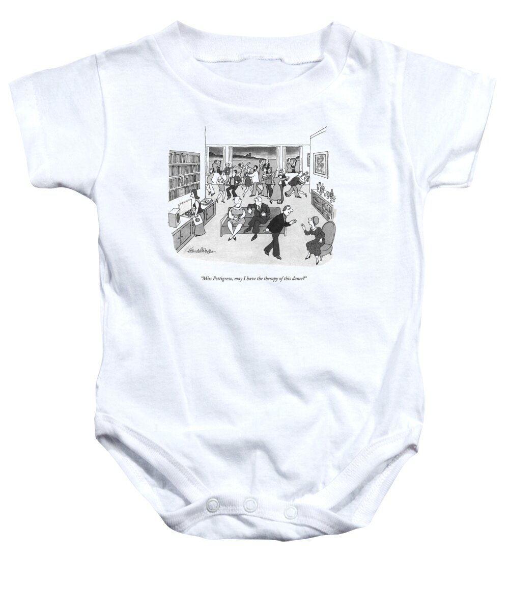 miss Pettigrew Baby Onesie featuring the drawing May I Have The Therapy Of This Dance? by JB Handelsman