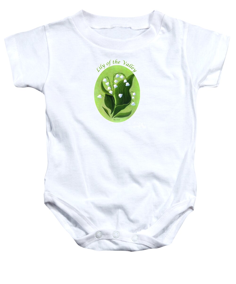 Megan's Baby Onesie featuring the painting Megan's Lily of the Valley Oval by Sarah Irland