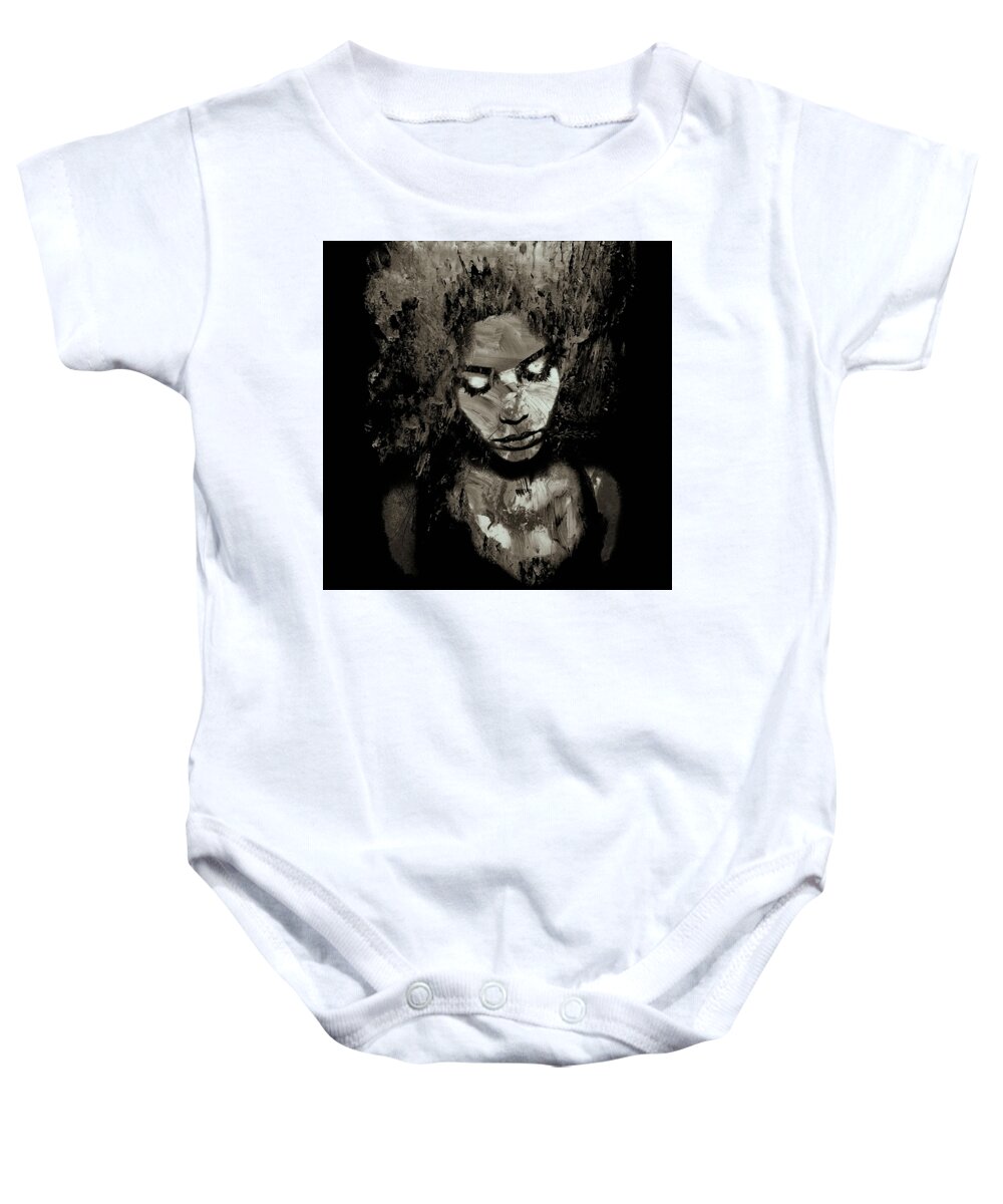 Marian Voicu Baby Onesie featuring the digital art Melancholy and the Infinite Sadness Black and White by Marian Voicu