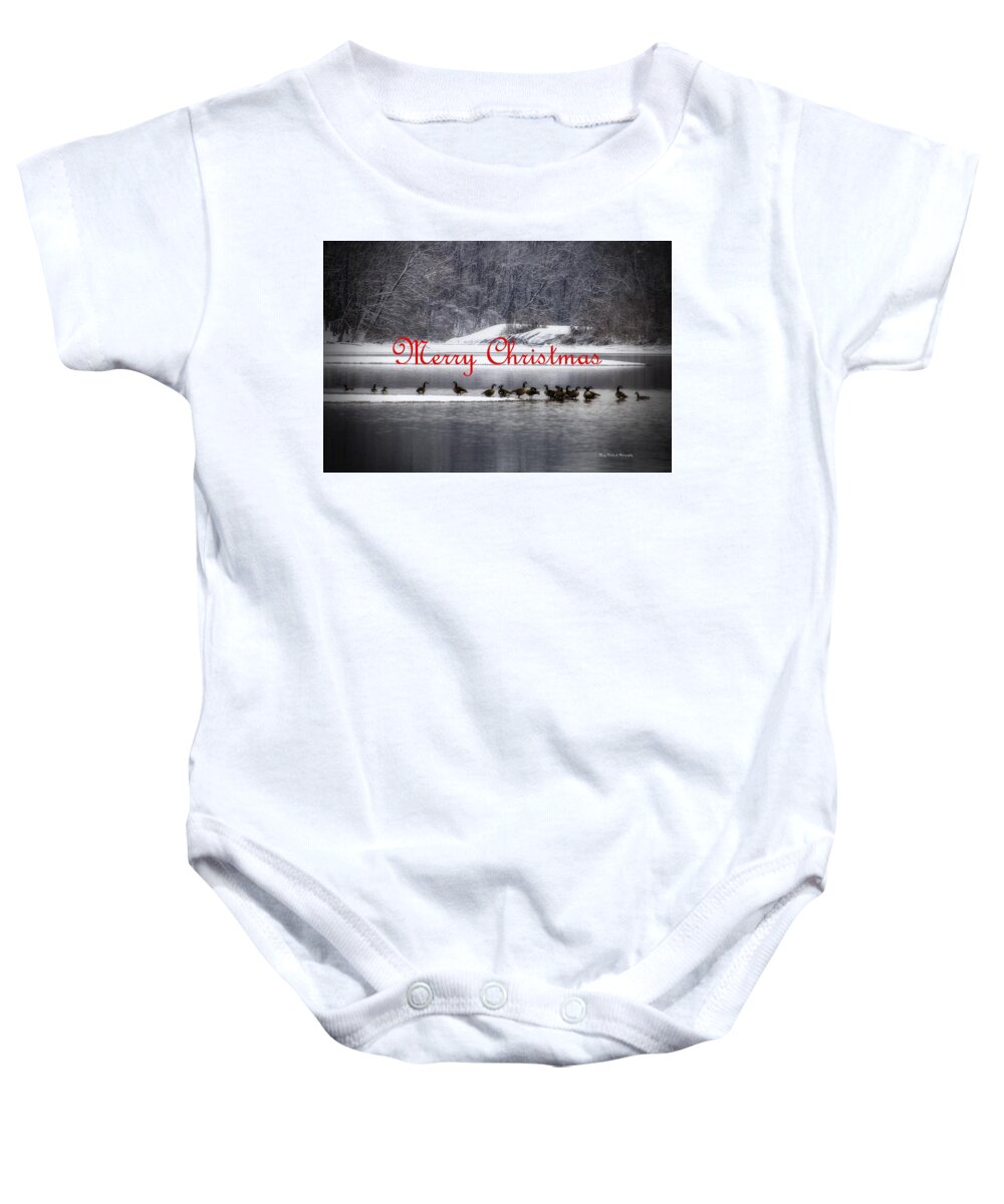 Christmas Baby Onesie featuring the photograph Merry Christmas Canadian Geese by Mary Walchuck