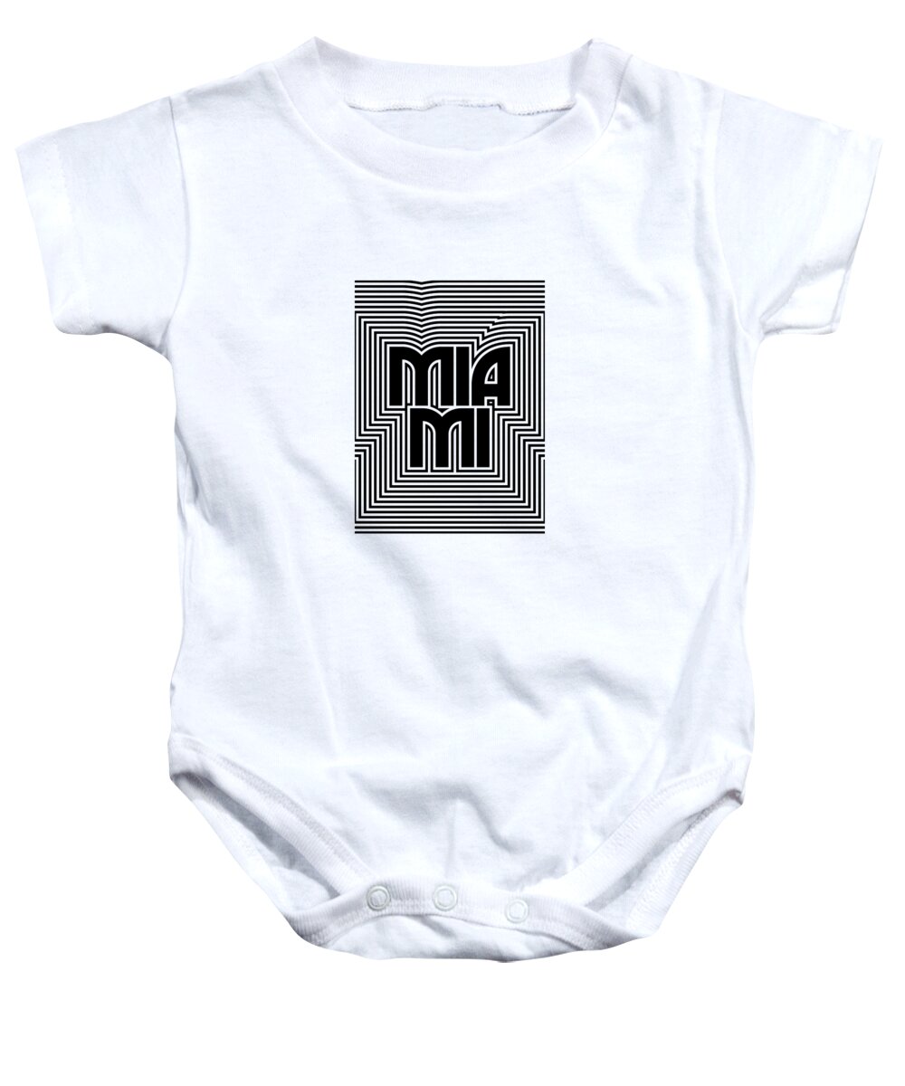 Black Baby Onesie featuring the digital art Miami City Text Pattern USA by Organic Synthesis
